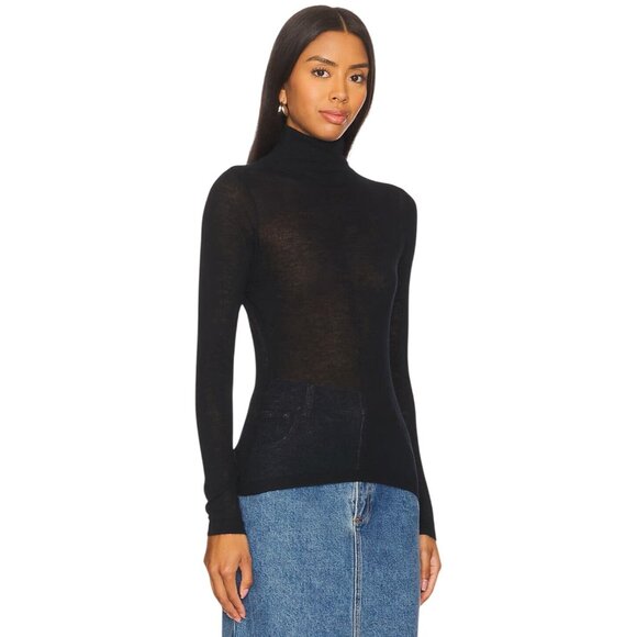 Autumn Cashmere Second Skin Sheer Mock Sweater in Black Medium New Knit Top - Picture 3 of 13